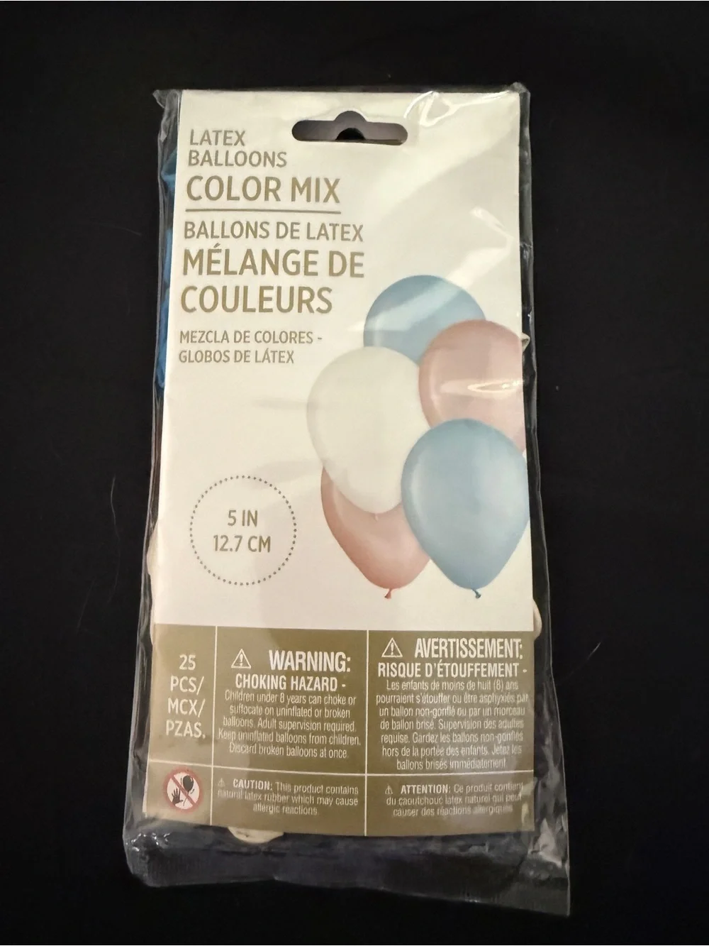 5” Latex Color Mix Party Balloons - Blue, White, Blush/Pink - 25 Pack
